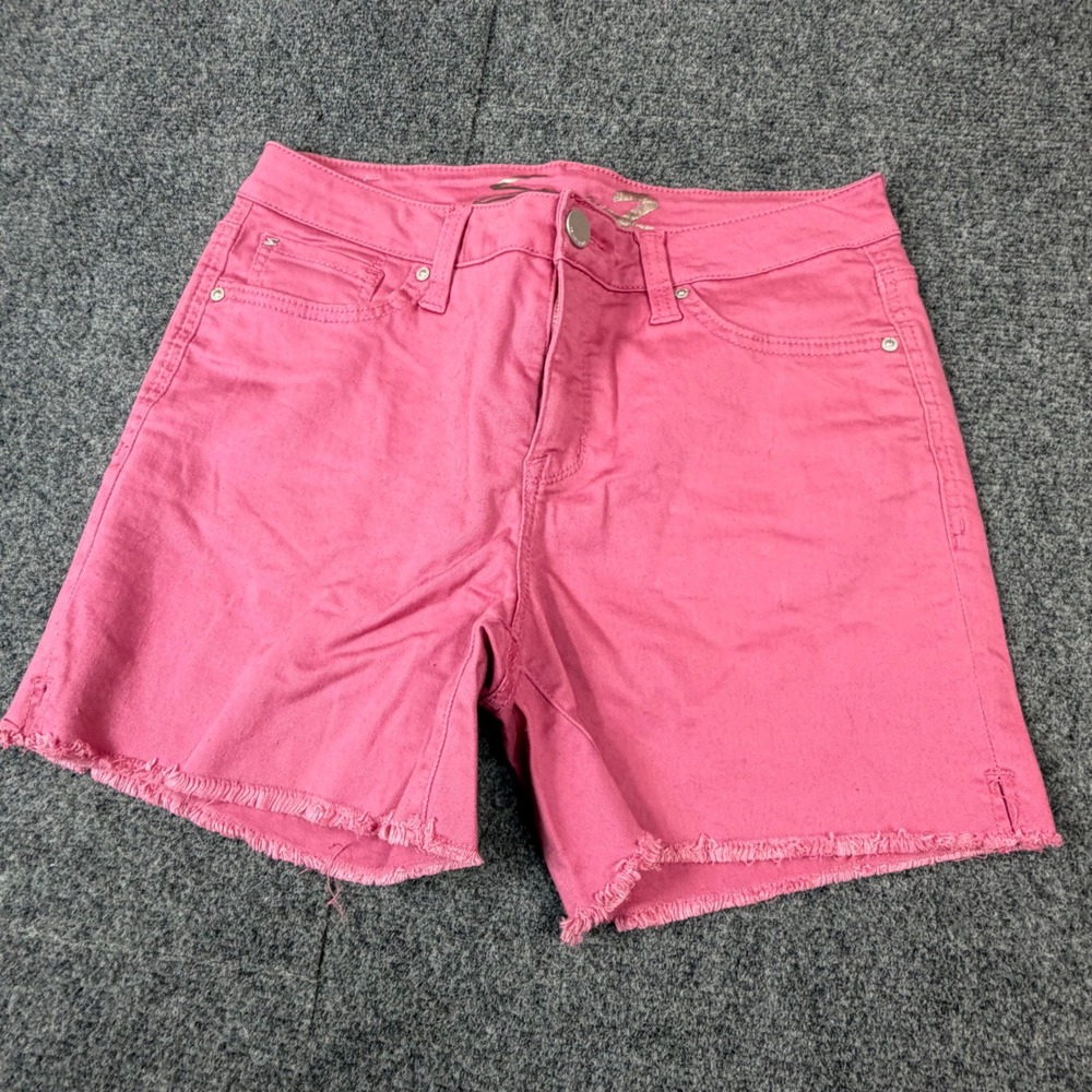 Seven7 Womens Pink Denim Shorts Frayed Raw Hem Size 8 Stretch Casual Summer